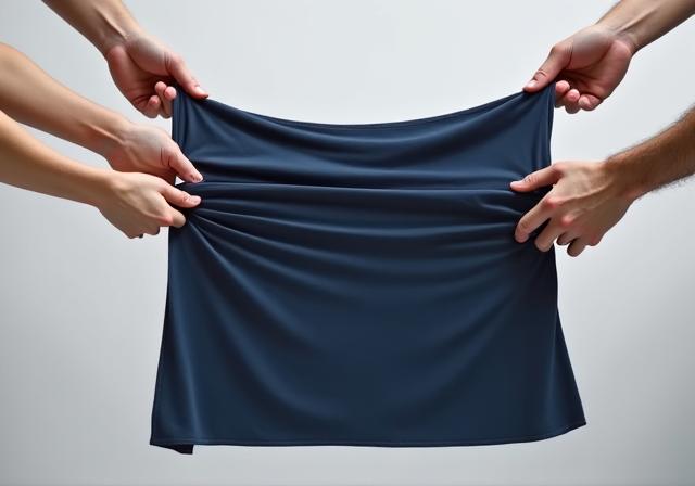 네 방향으로 늘어나는 원단의 탄력성을 보여주는 이미지